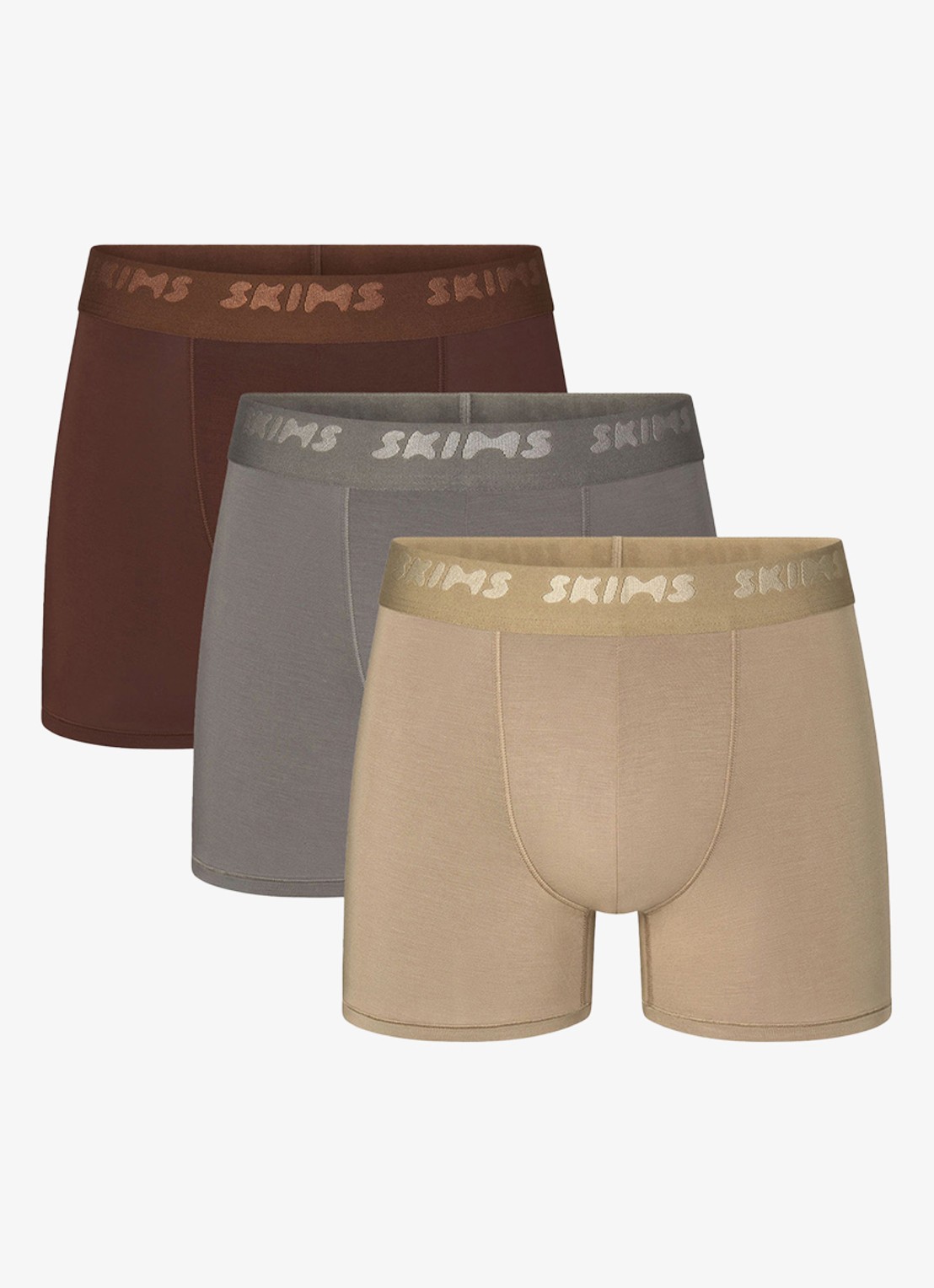 SKIMS Skims Stretch 3" boxershorts met logoband in 3-pack - voorkant 3 desert