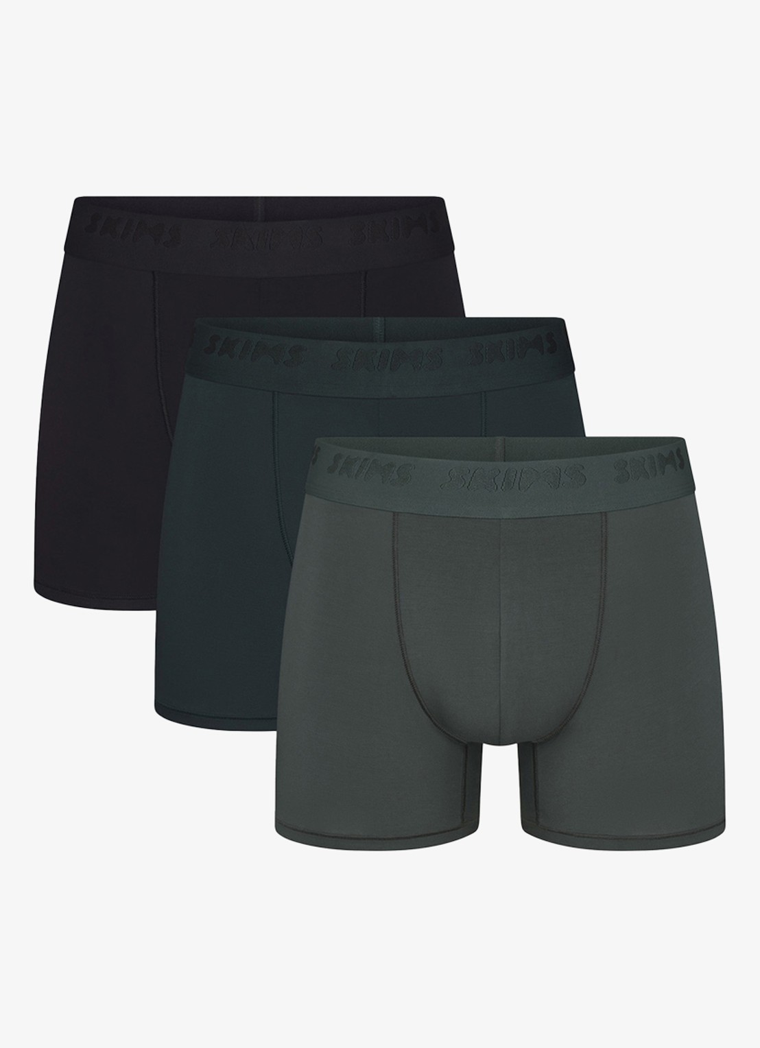 SKIMS Skims Stretch 3" boxershorts met logoband in 3-pack - voorkant 4 donkergroen