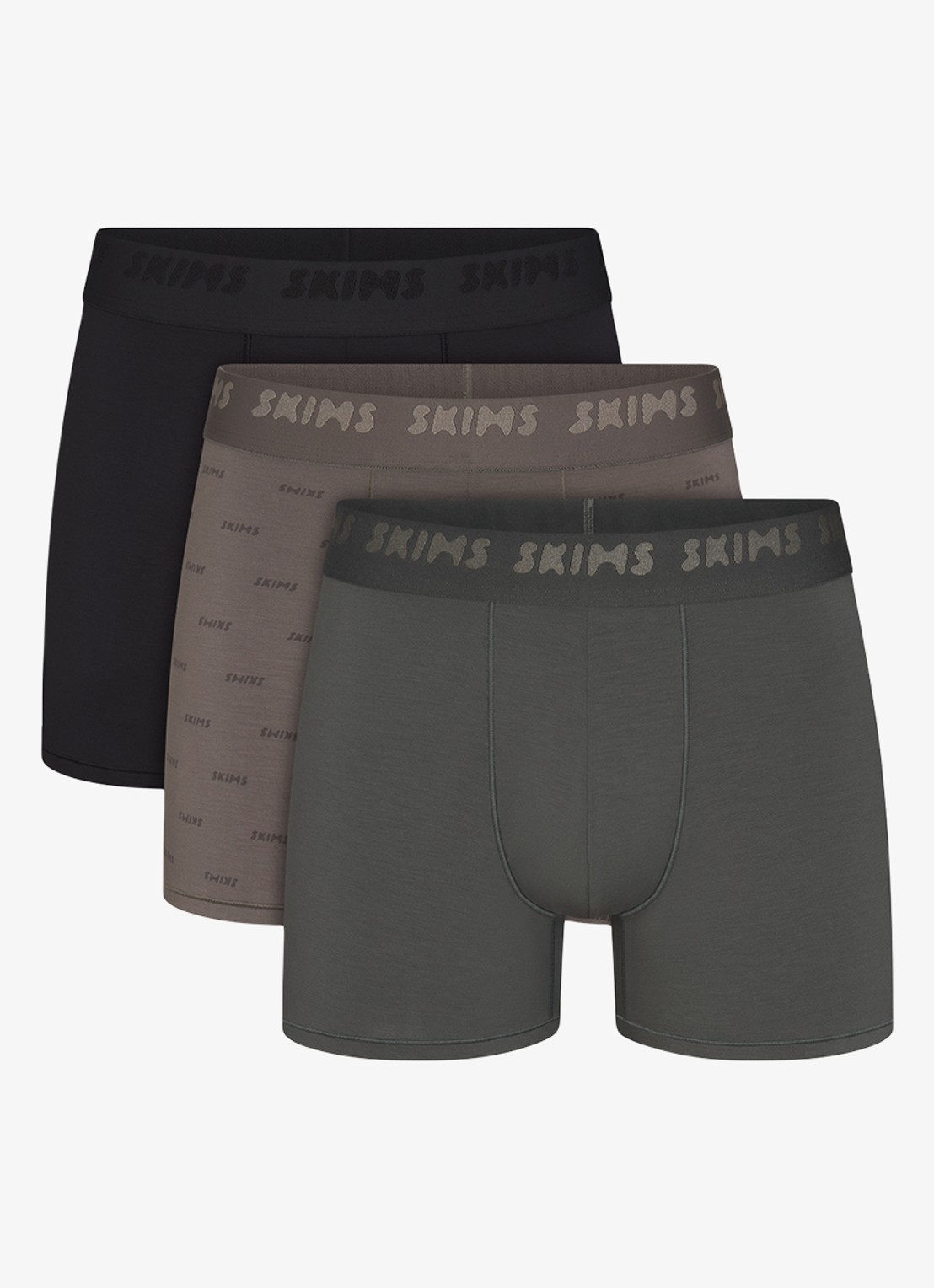 SKIMS Skims Stretch 3" boxershorts met logoband in 3-pack - voorkant donkergrijs