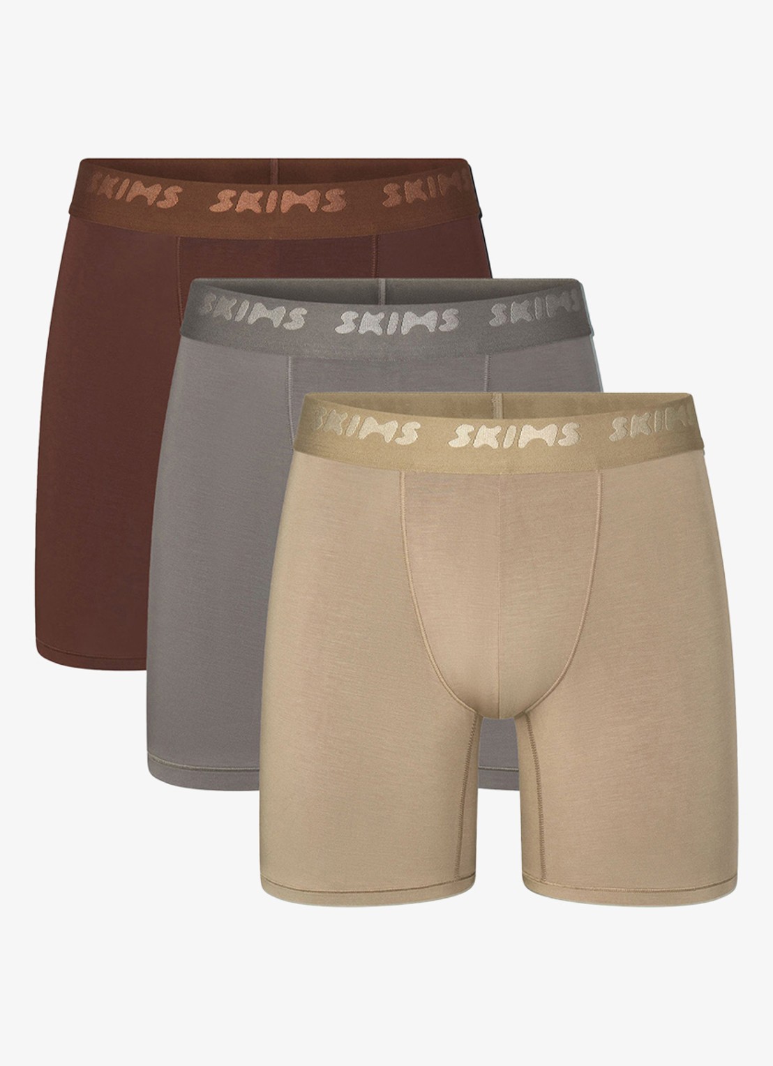 SKIMS Skims Stretch 5" boxershorts met logoband in 3-pack - voorkant khaki