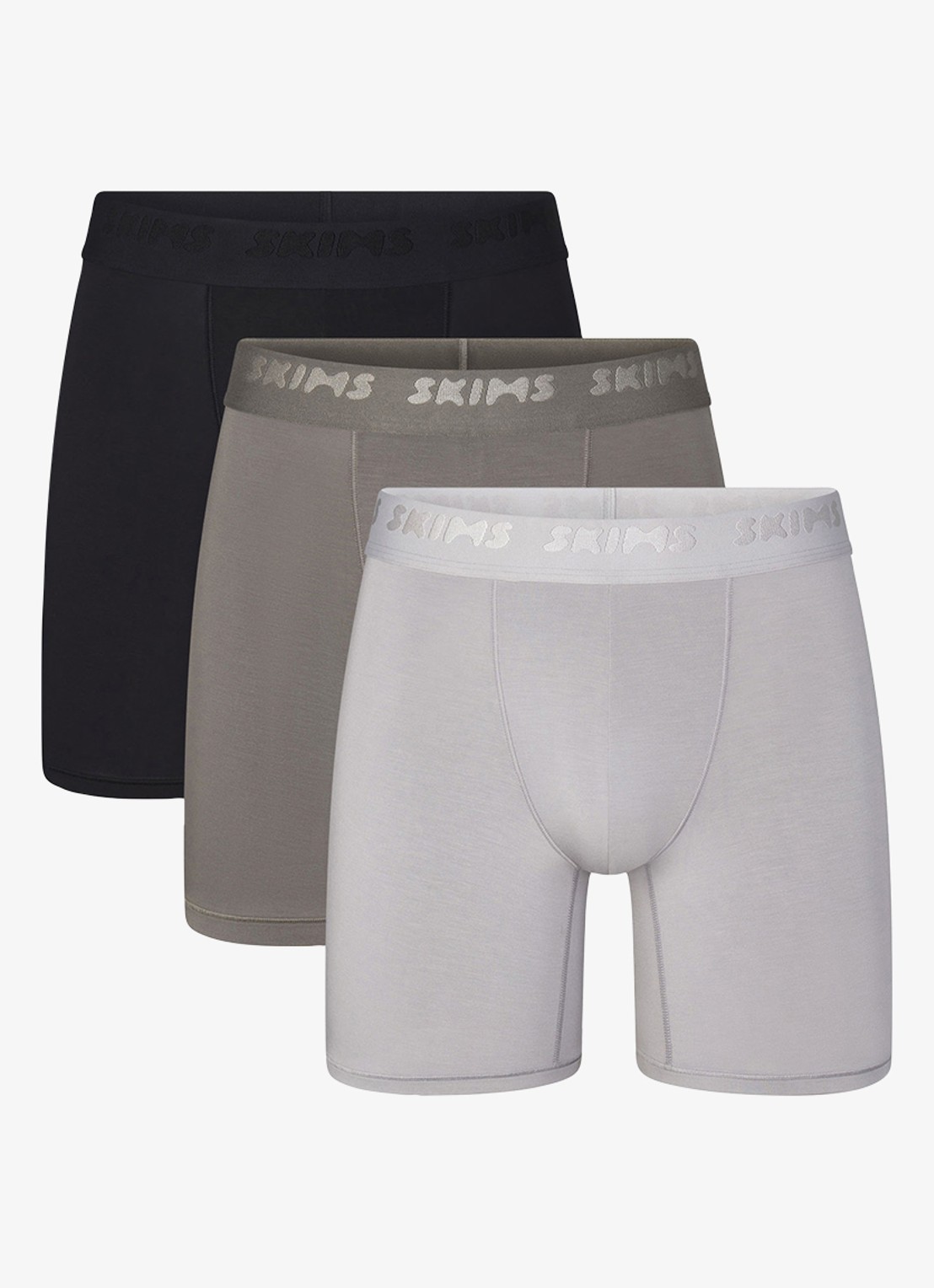 SKIMS Skims Stretch 5" boxershorts met logoband in 3-pack - voorkant 5 grijs