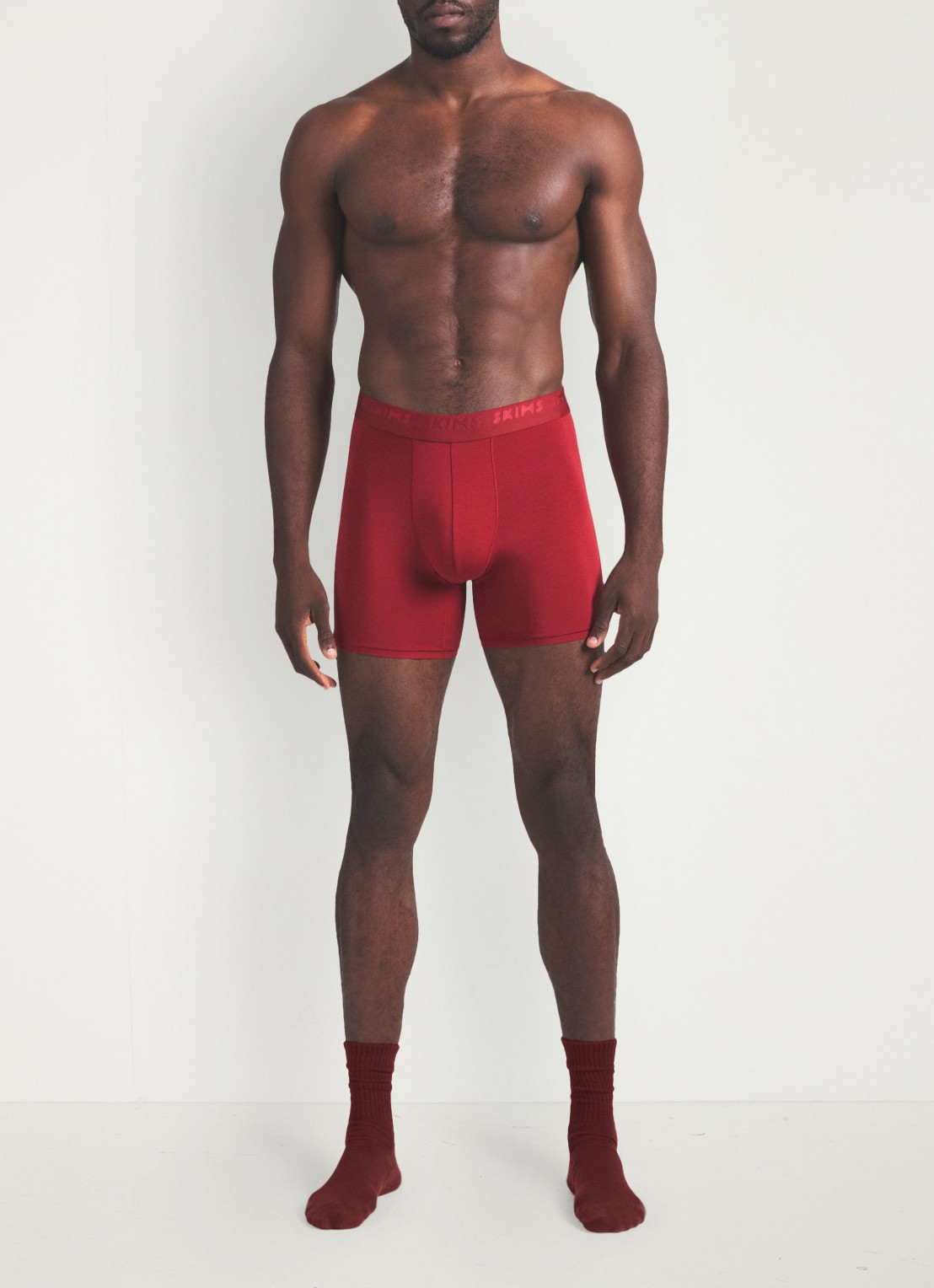SKIMS Skims Stretch 5" boxershorts met logoband in 3-pack - voorkant 4 wood