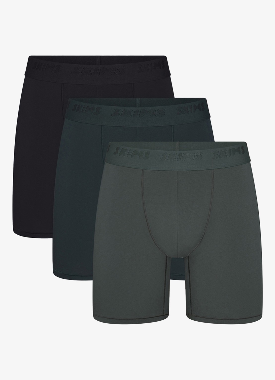 SKIMS Skims Stretch 5" boxershorts met logoband in 3-pack - voorkant 6 cypress