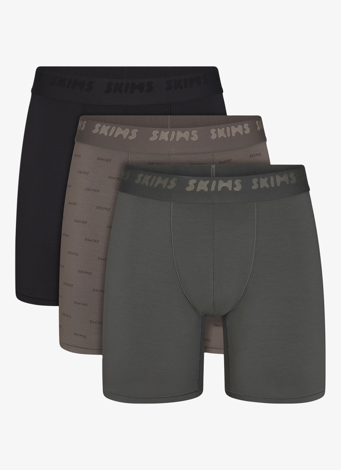 SKIMS Skims Stretch 5" boxershorts met logoband in 3-pack - voorkant donkergrijs