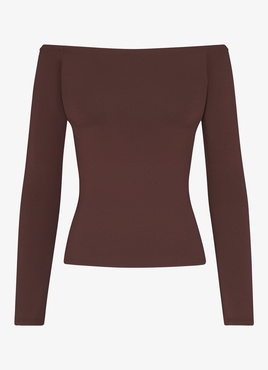 SKIMS Smooth Layers off shoulder top - voorkant chocoladebruin
