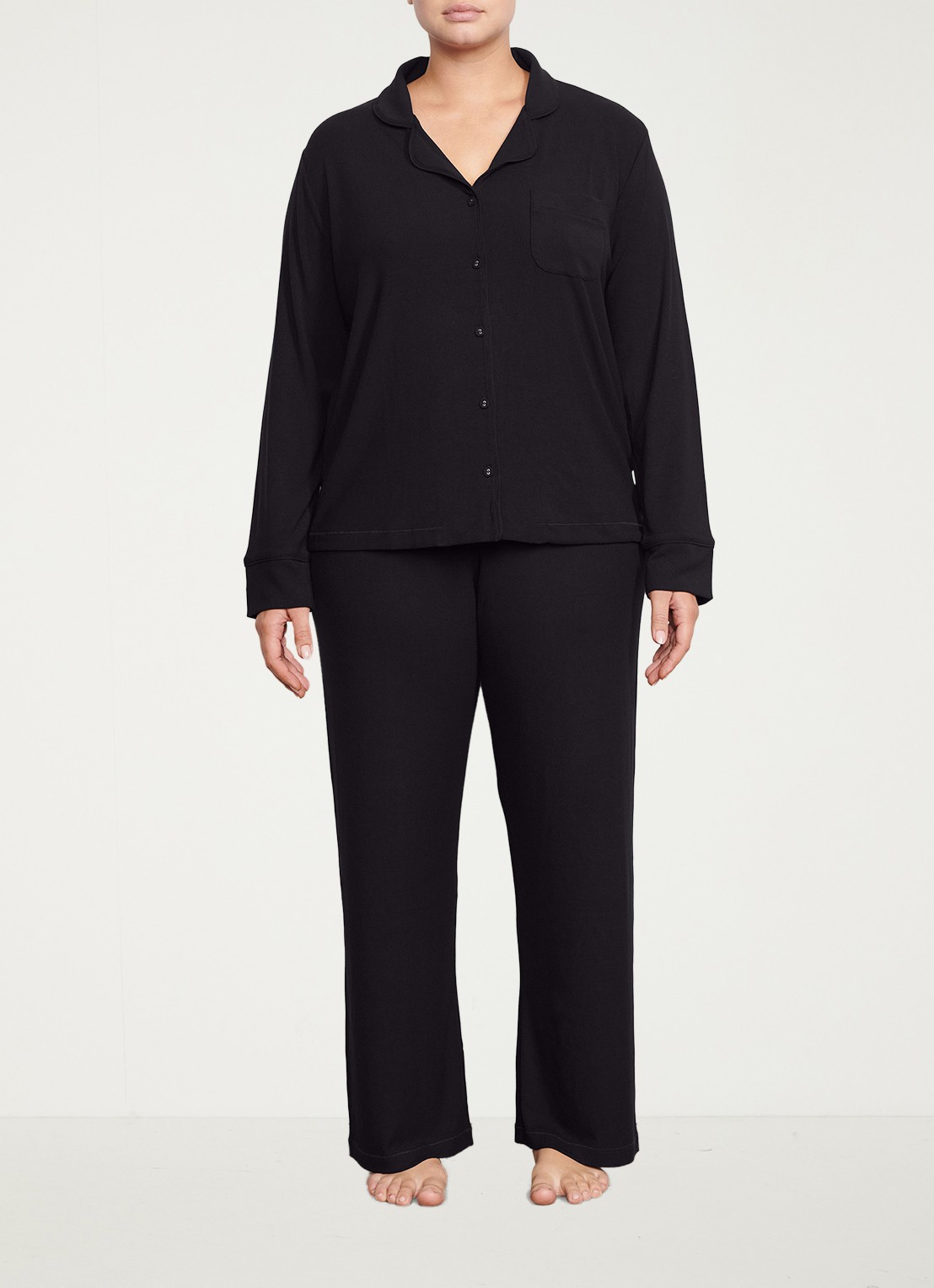 SKIMS Soft Lounge pyjamaset met borstzak en ribstructuur - detail zwart