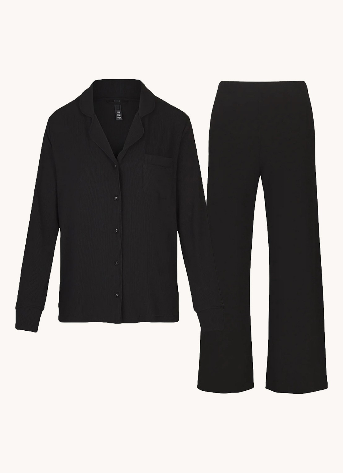 SKIMS Soft Lounge pyjamaset met borstzak en ribstructuur - voorkant 4 zwart