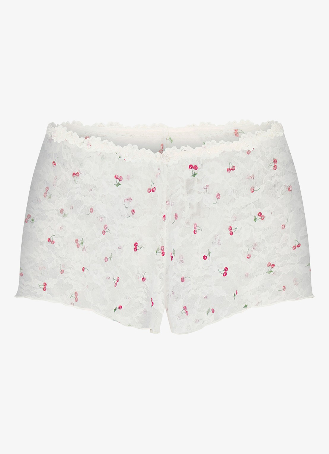 SKIMS Stretch Lace Boyshort van kant  - voorkant 2 ivory cherry