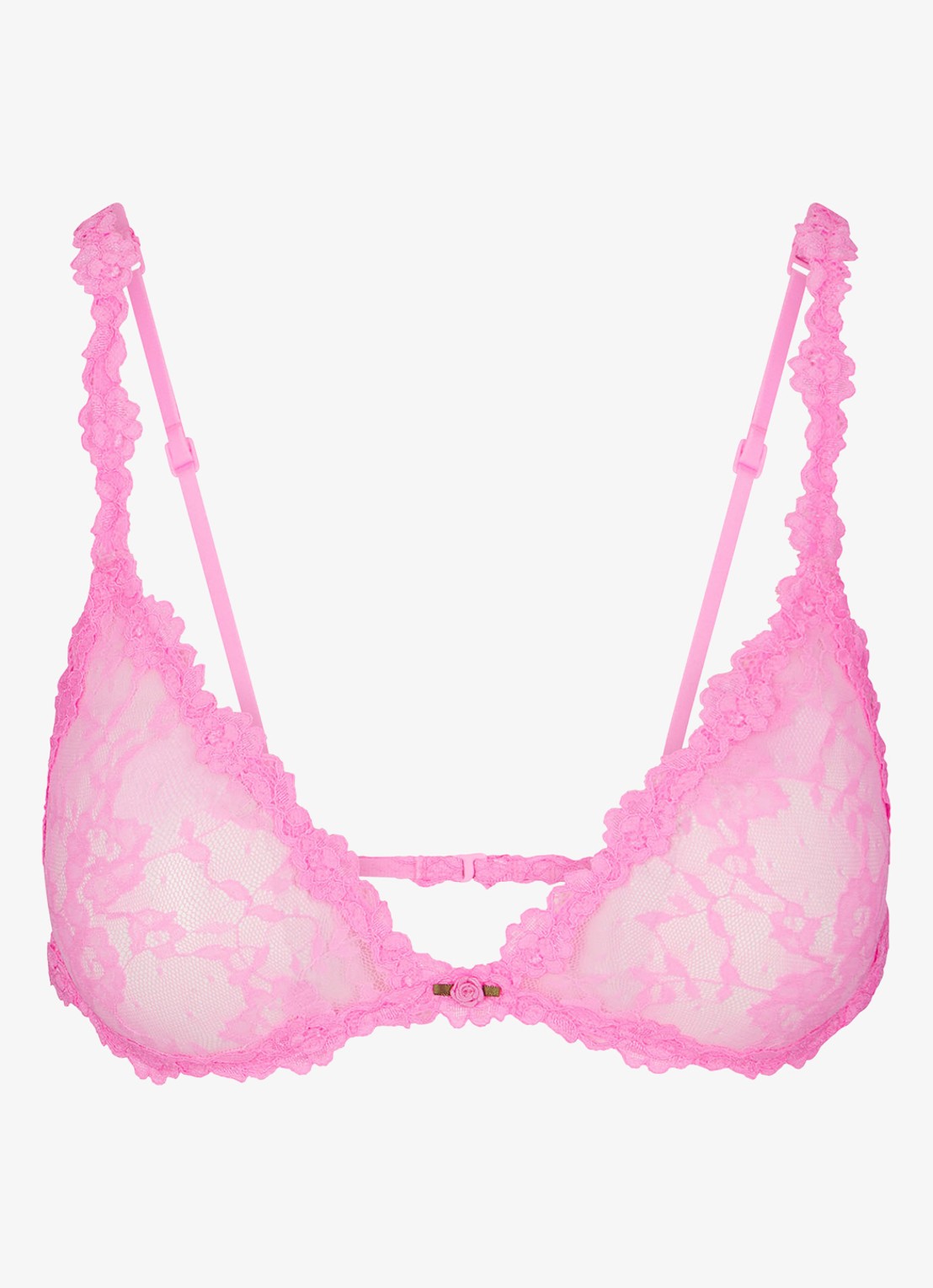 SKIMS Stretch Lace bralette van kant - voorkant sugar pink