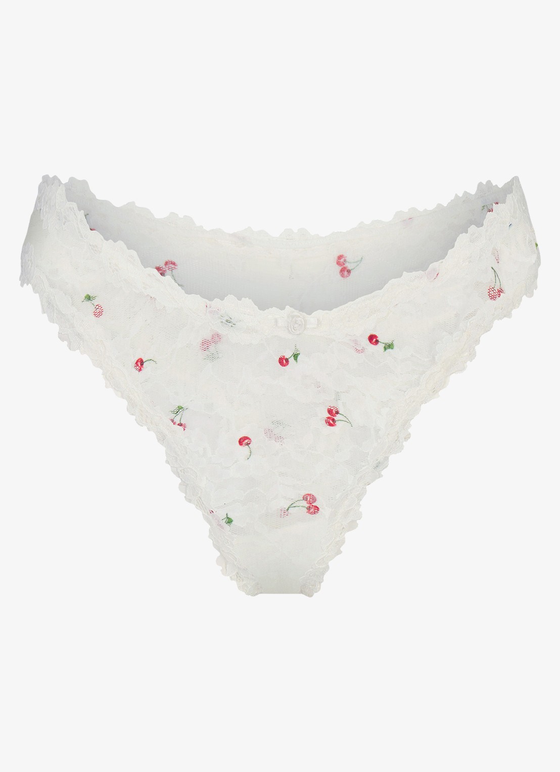 SKIMS Stretch Lace string van kant - voorkant 3 ivory cherry