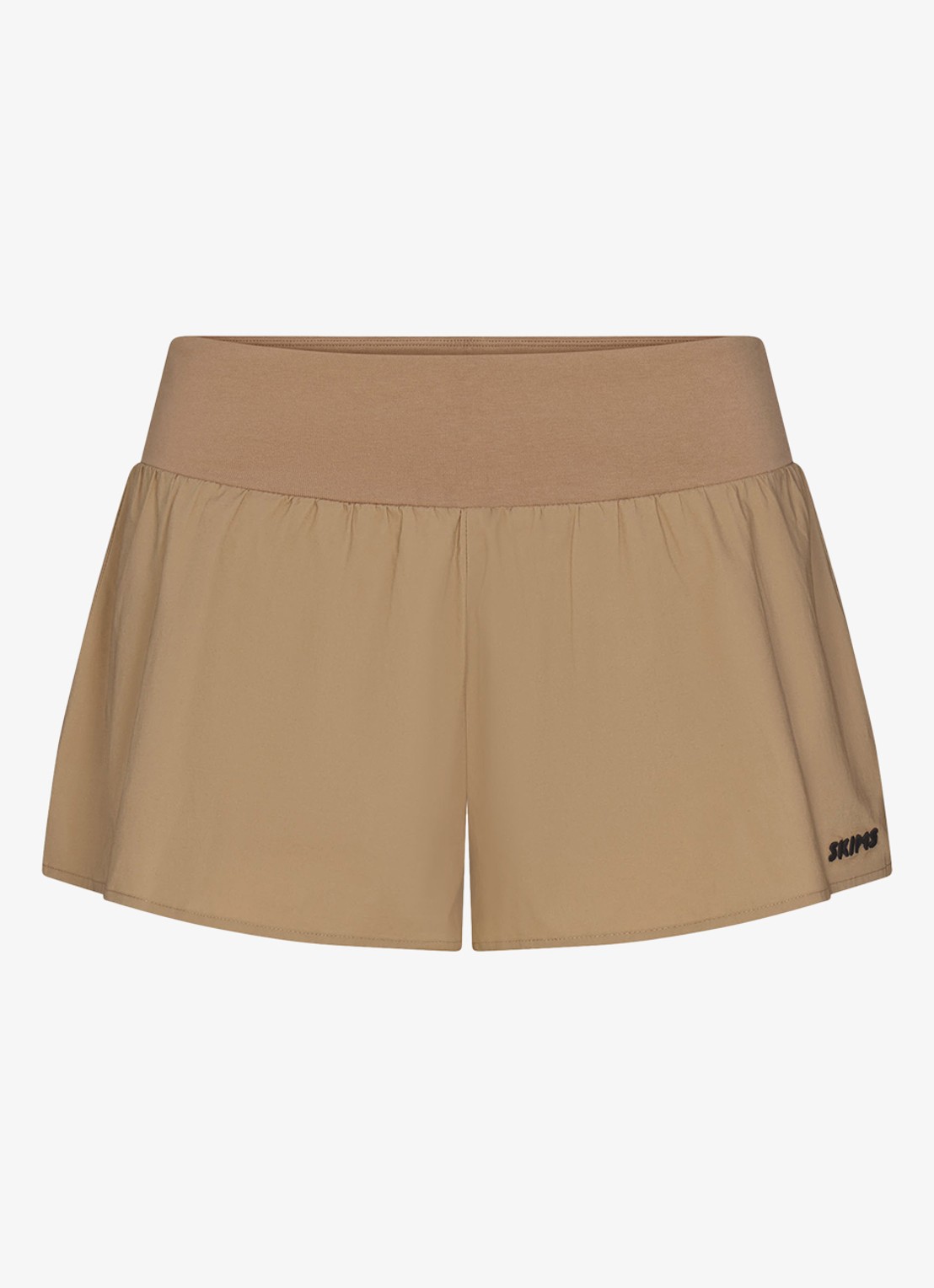 SKIMS Woven Cotton short met logoborduring - voorkant 3 donkerbeige