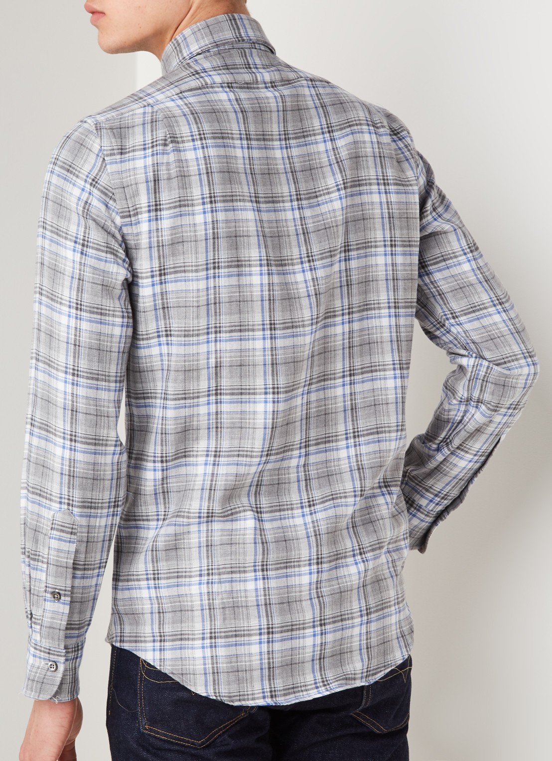 Slim fit overhemd met ruitdessin - achterkant lichtgrijs