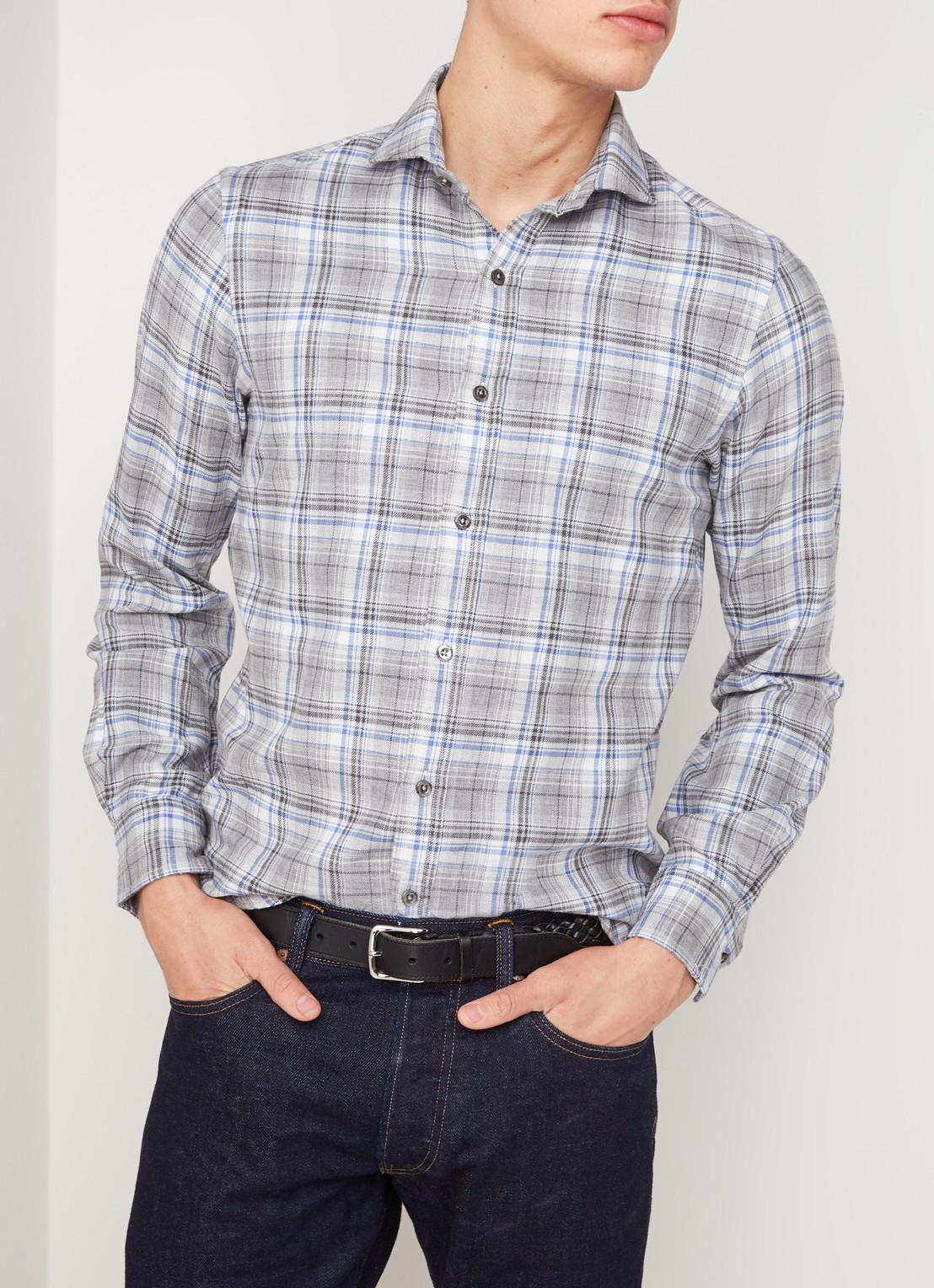 Slim fit overhemd met ruitdessin - detail 2 lichtgrijs