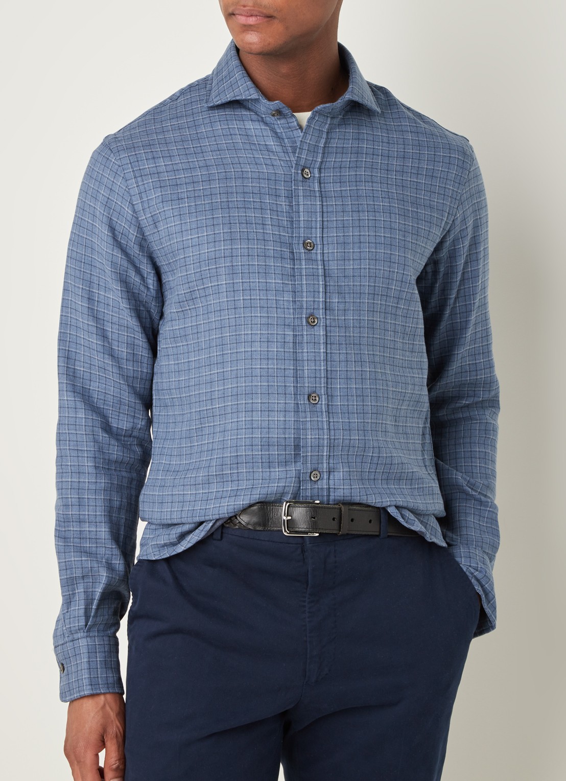 Slim fit overhemd met ruitdessin - detail plaid - navy