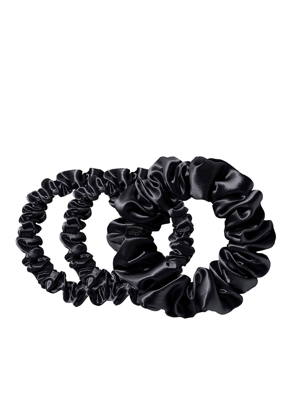slip Back To Basics Pure Silk Scrunchies Set - haarelastiek van zijde set van 3 - voorkant black