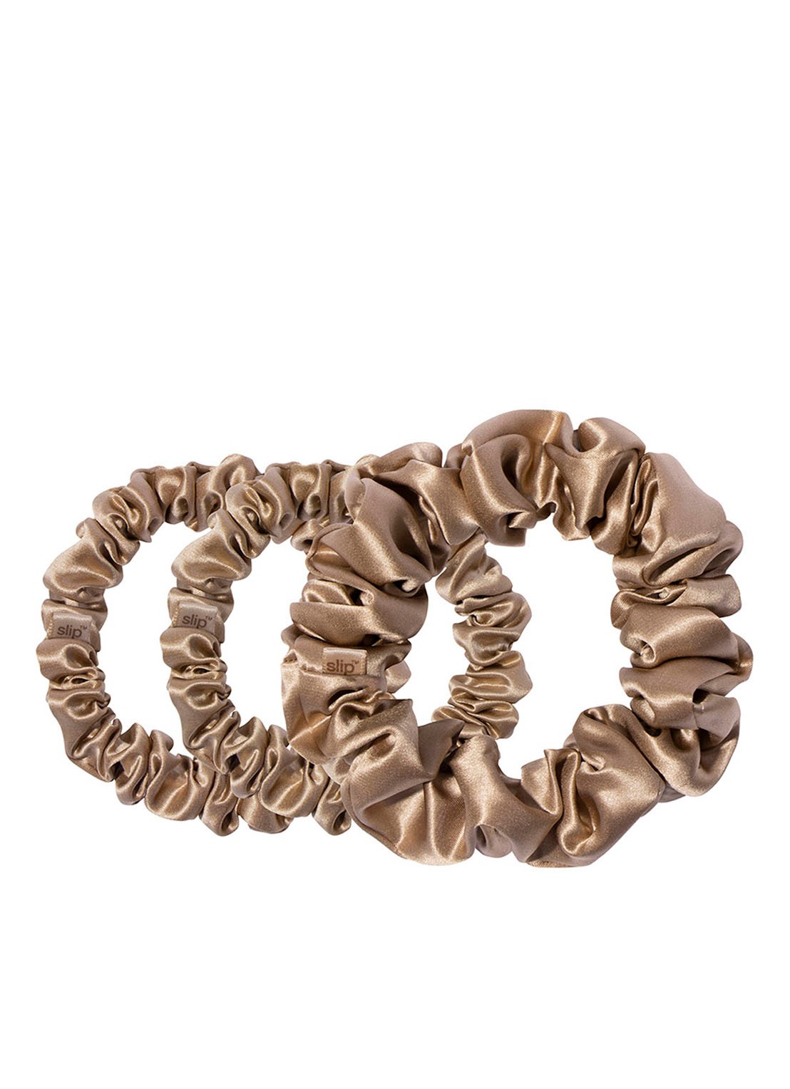 slip Back To Basics Pure Silk Scrunchies Set - haarelastiek van zijde set van 3 - voorkant light brown