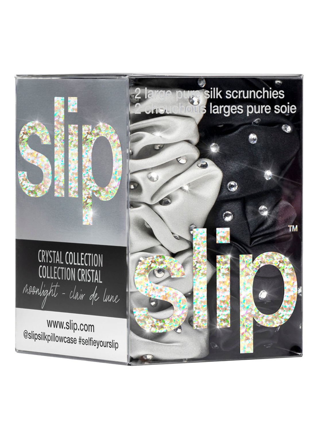 slip Crystal Scrunchie Set Moonlight - zijde haarelastiek set van 2 - detail 3 zilver