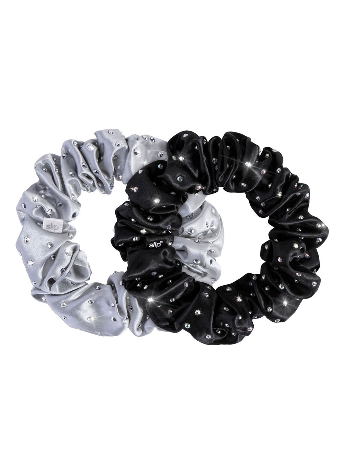 slip Crystal Scrunchie Set Moonlight - zijde haarelastiek set van 2 - voorkant zilver