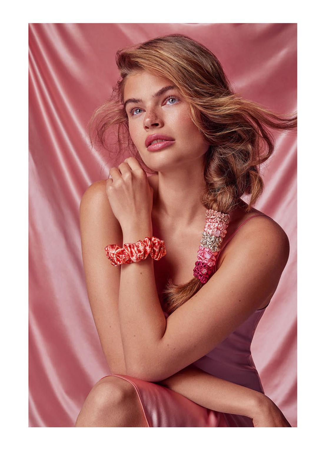 slip Flora Pure Silk Scrunchies Set - haarelastiek van zijde set van 6 - detail 4 roze