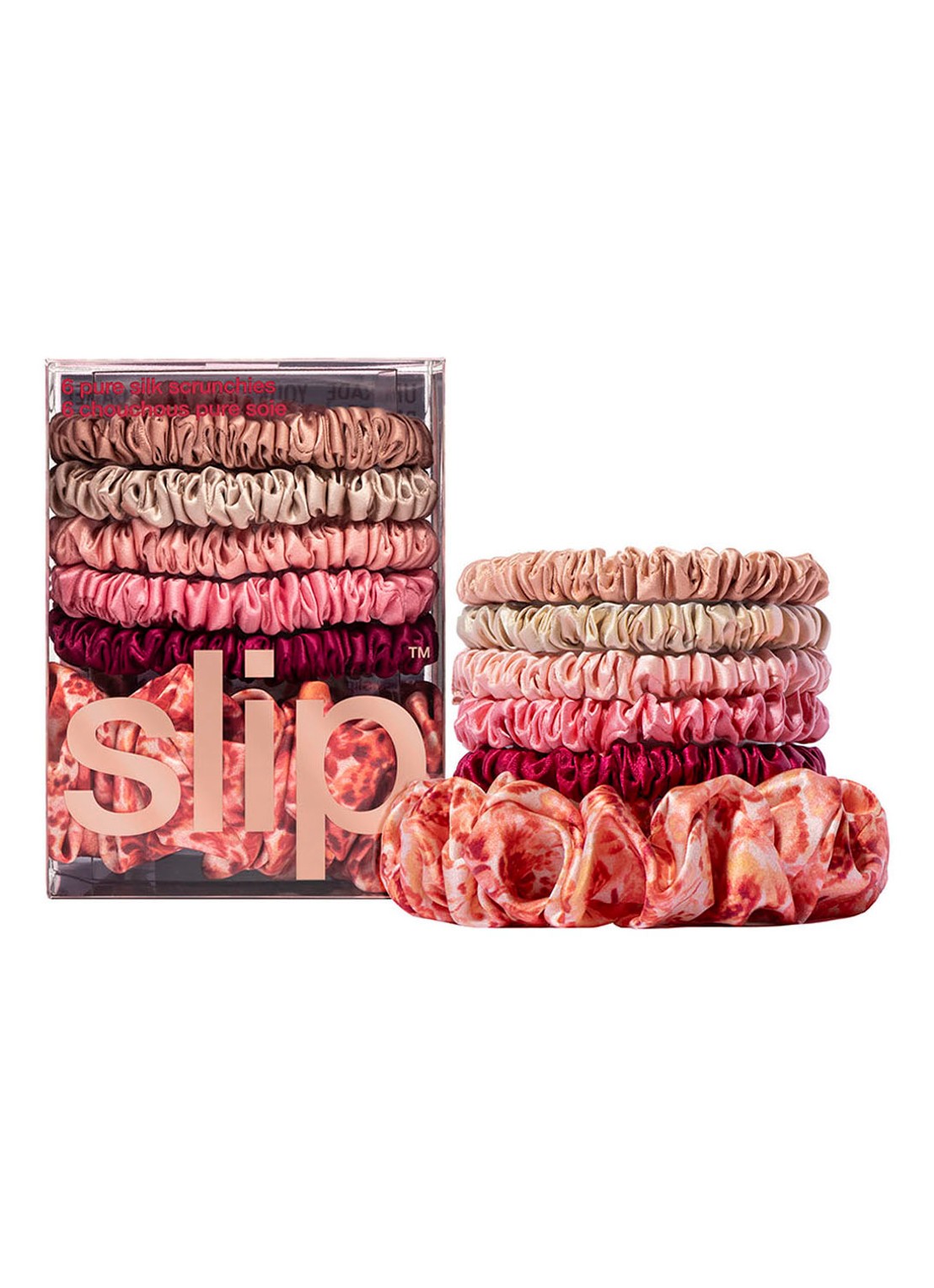 slip Flora Pure Silk Scrunchies Set - haarelastiek van zijde set van 6 - voorkant 2 roze