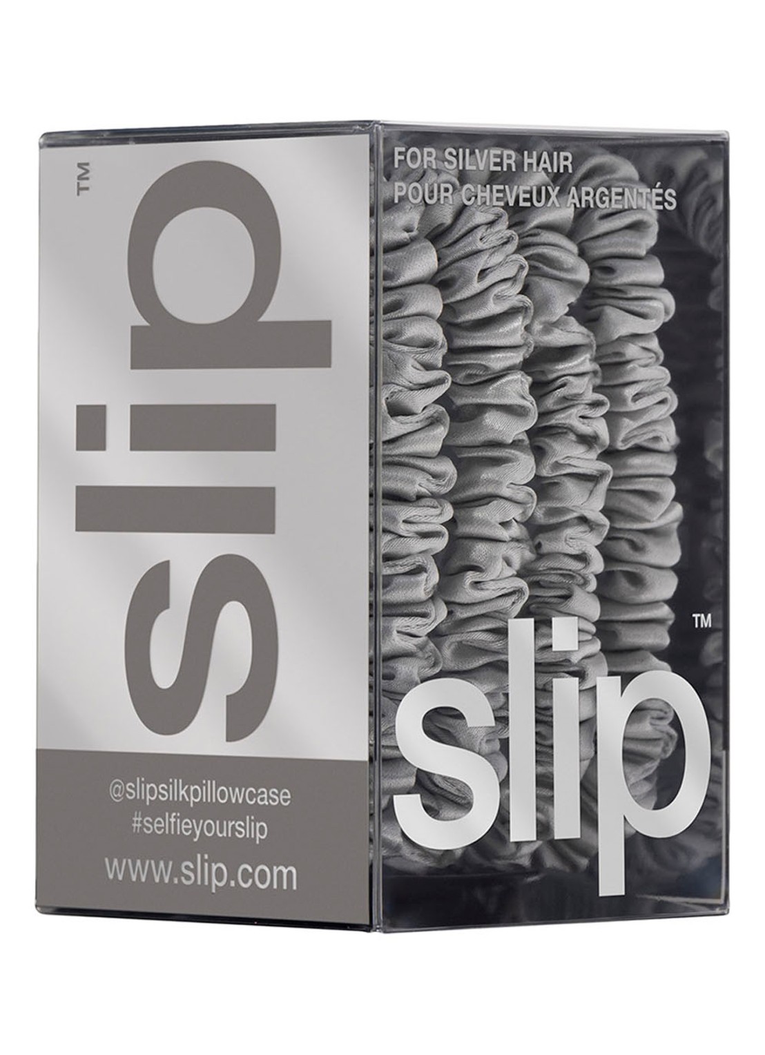 slip Pure Silk Skinny Scrunchies - zijden haarelastiek - detail 7 silver