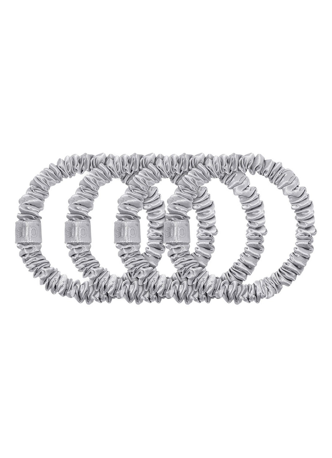 slip Pure Silk Skinny Scrunchies - zijden haarelastiek - voorkant silver