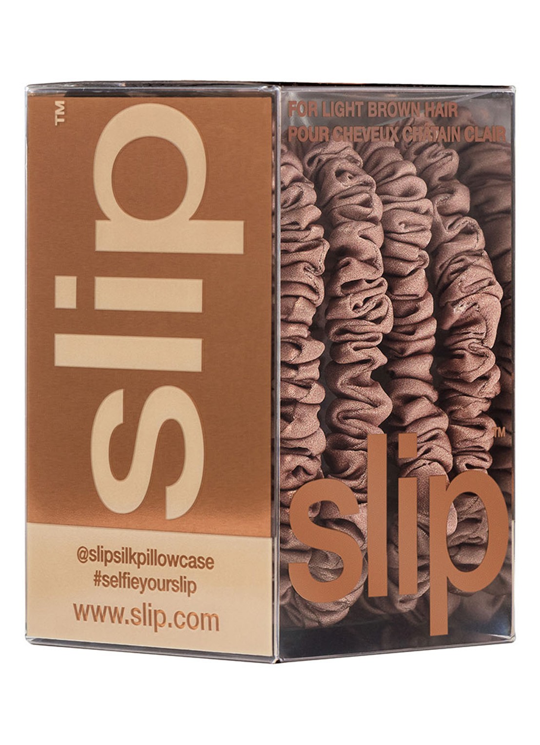 slip Pure Silk Skinny Scrunchies - zijden haarelastiek - detail 7 light brown