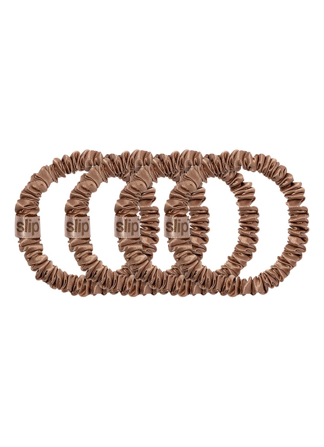 slip Pure Silk Skinny Scrunchies - zijden haarelastiek - voorkant light brown
