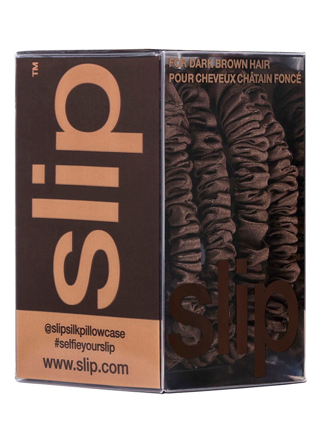 slip Pure Silk Skinny Scrunchies - zijden haarelastiek - detail 6 dark brown