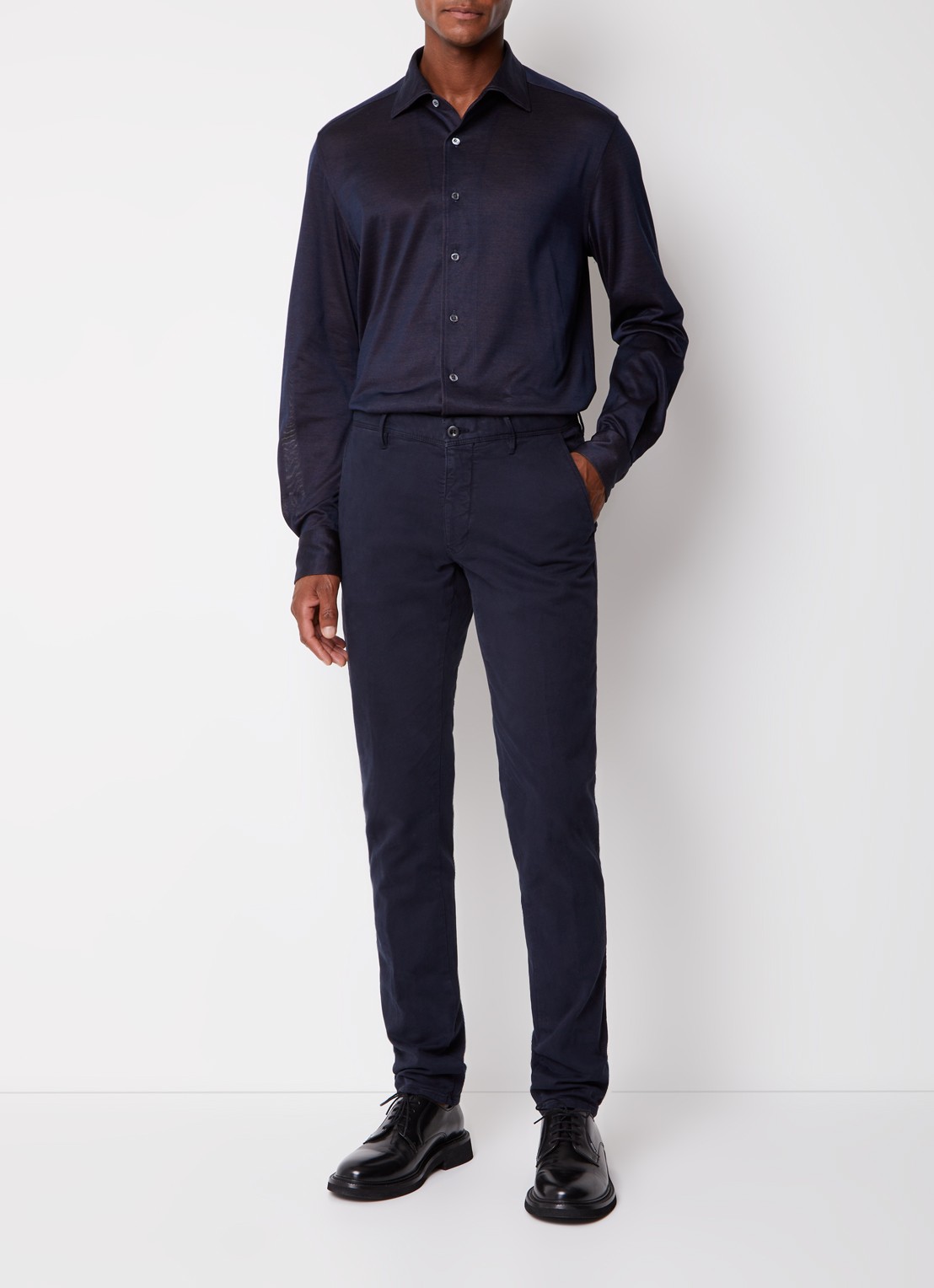 Slowear Slim fit chino met steekzakken - voorkant 6 blauw