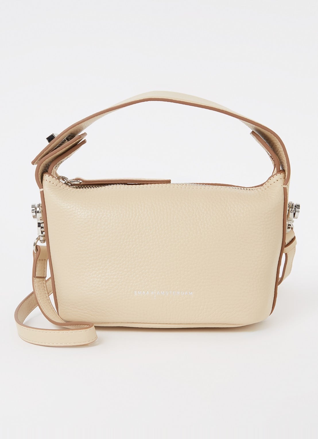 Smaak Deniz handtas van leer met afneembare schouderriem - voorkant 3 beige