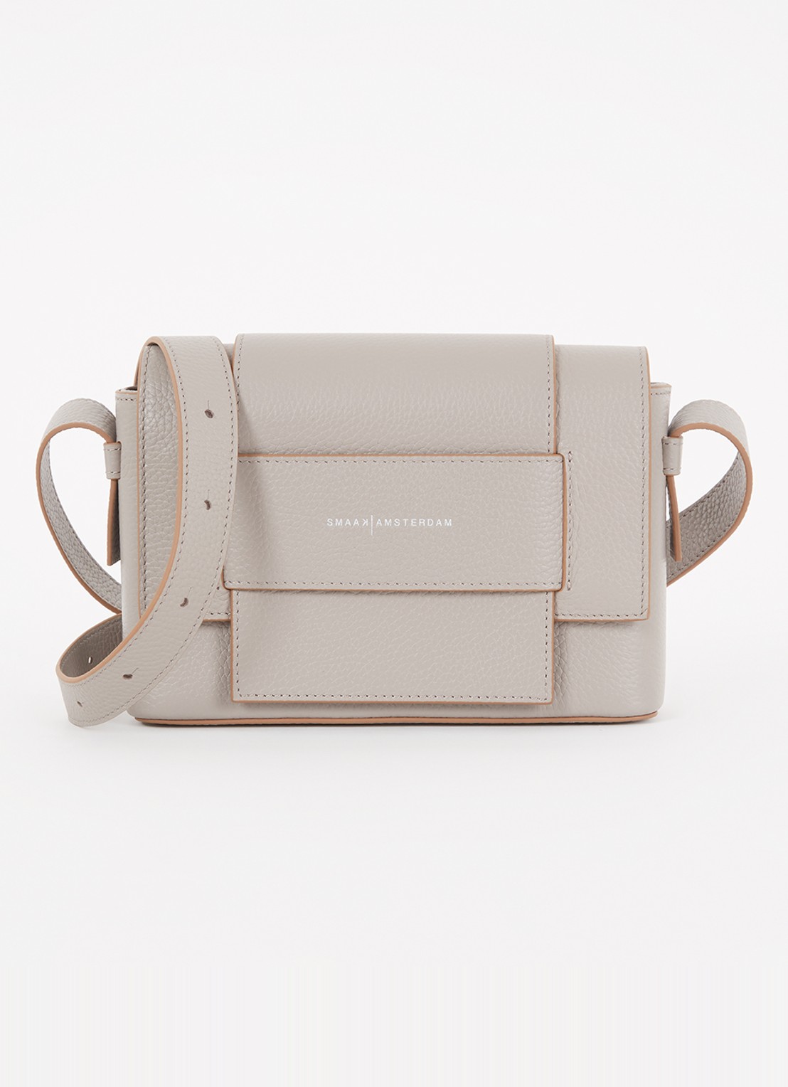 Smaak Megan crossbodytas van leer - voorkant taupe