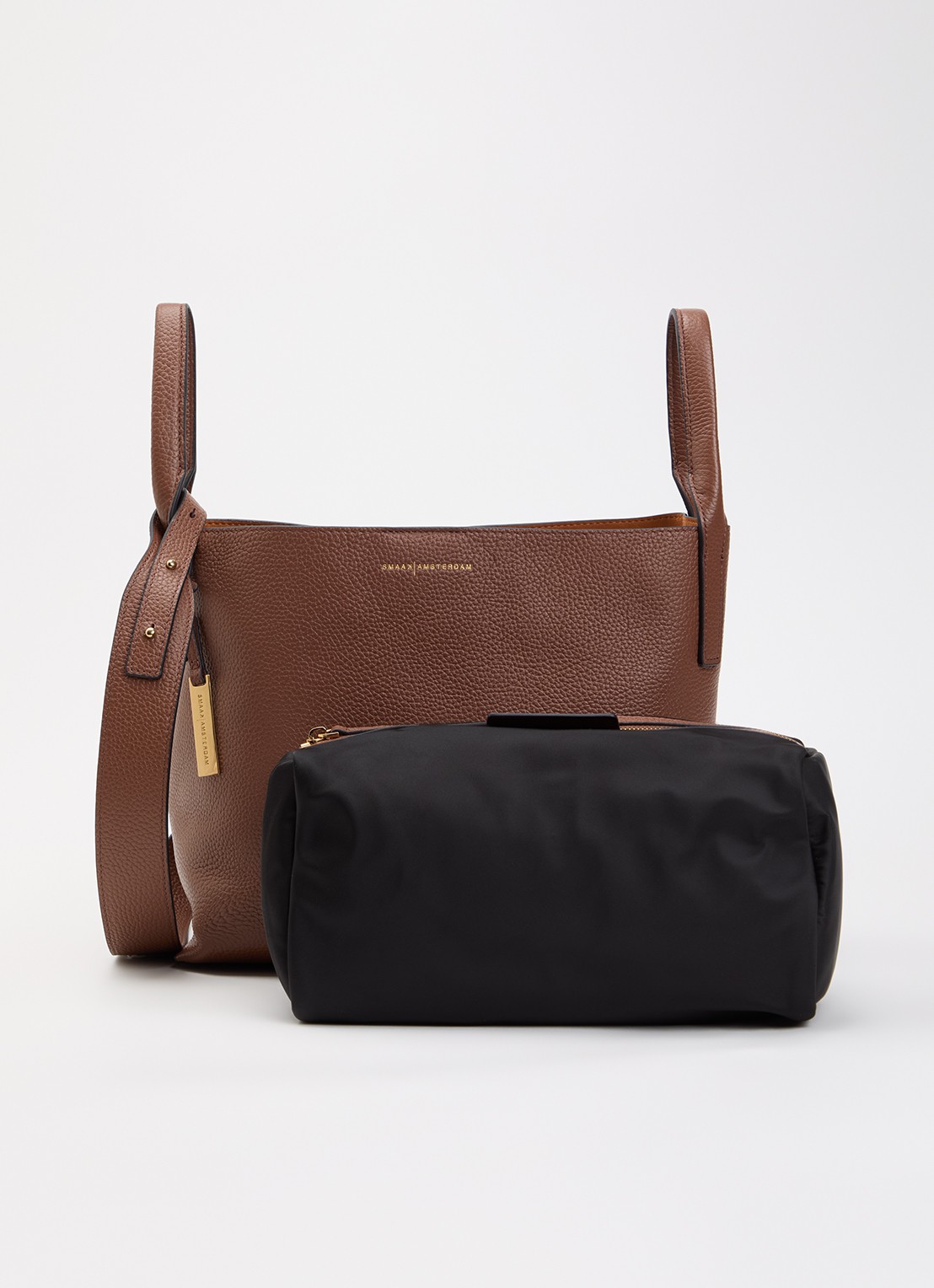 Smaak Scott crossbodytas van leer met uitneembaar etui - voorkant hazelnootbruin
