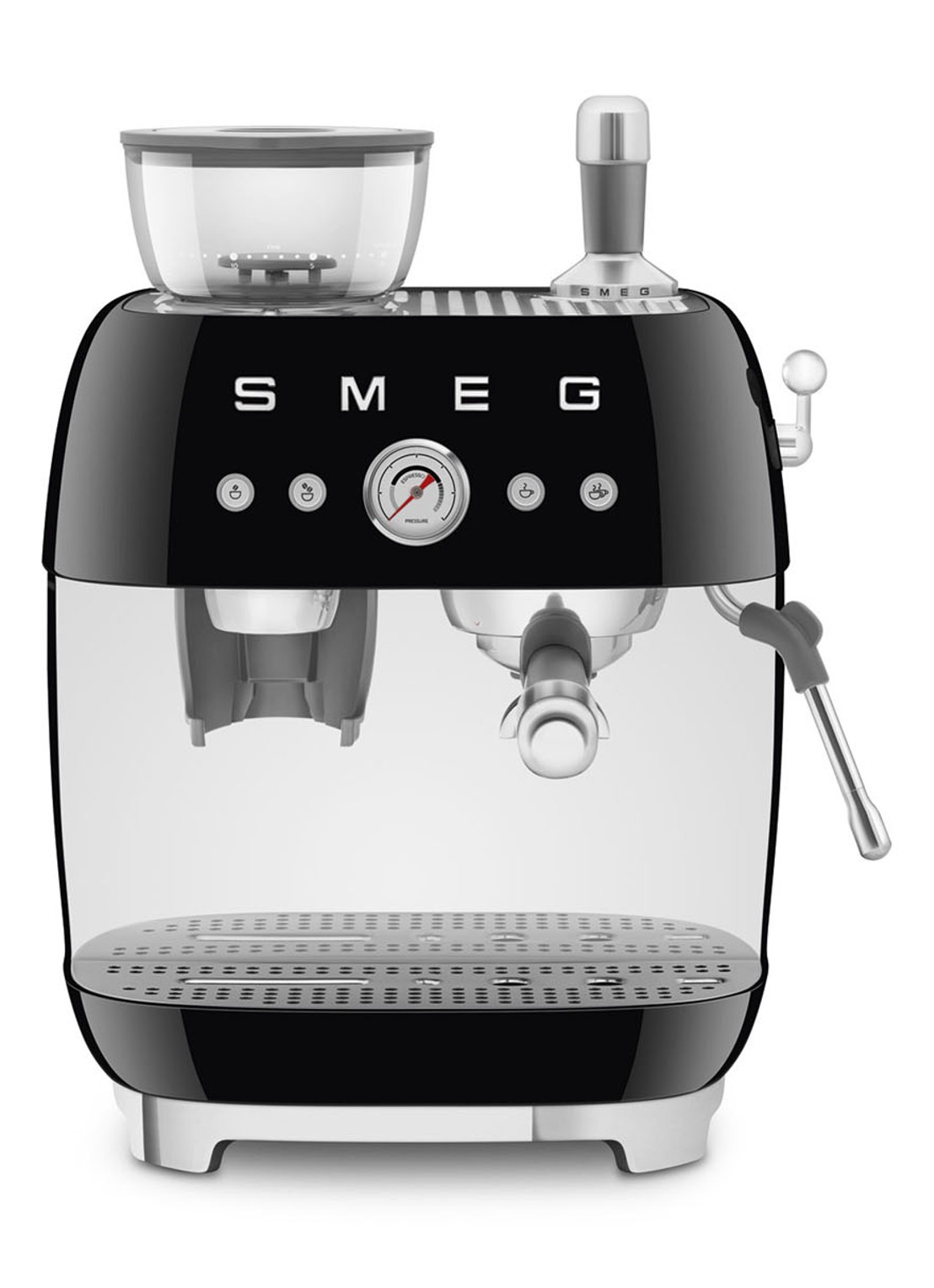 SMEG 50's Style handmatige espressomachine EGF03BLEU - voorkant 2 zwart