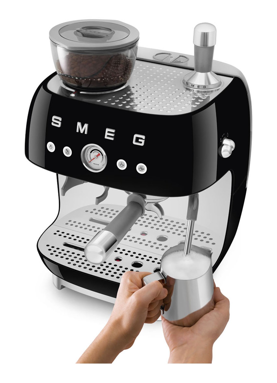 SMEG 50's Style handmatige espressomachine EGF03BLEU - voorkant 3 zwart