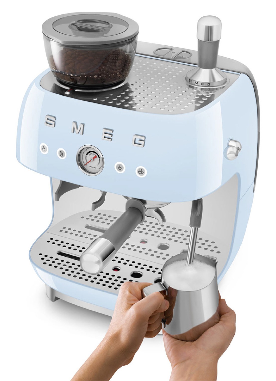 SMEG 50's Style handmatige espressomachine EGF03PBEU - detail 2 pastelblauw