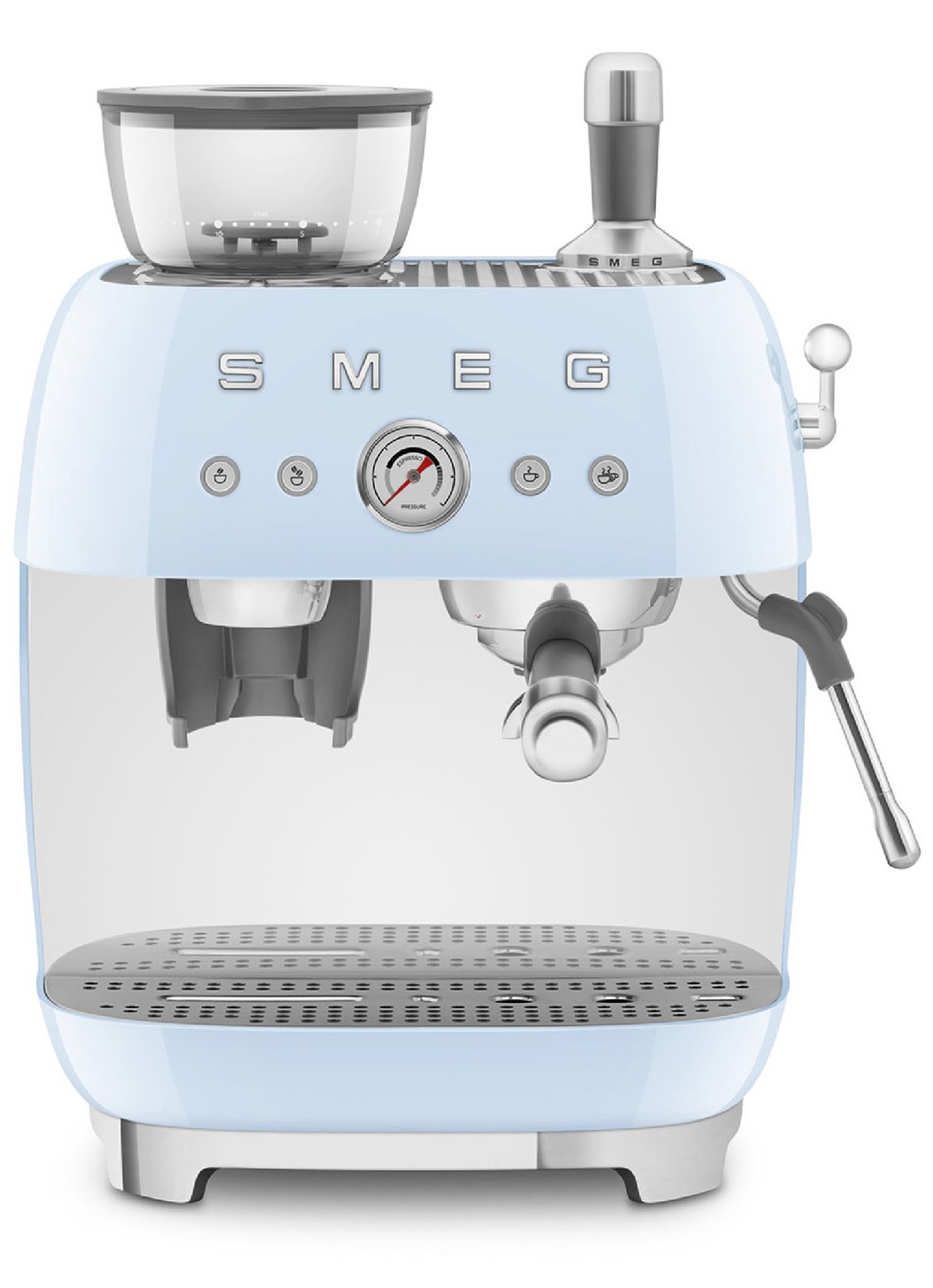 SMEG 50's Style handmatige espressomachine EGF03PBEU - voorkant 3 pastelblauw