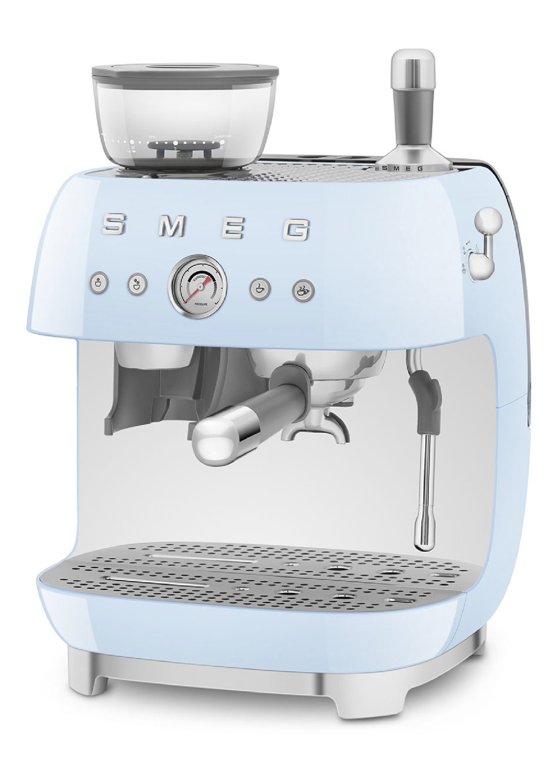 SMEG 50's Style handmatige espressomachine EGF03PBEU - voorkant 4 pastelblauw