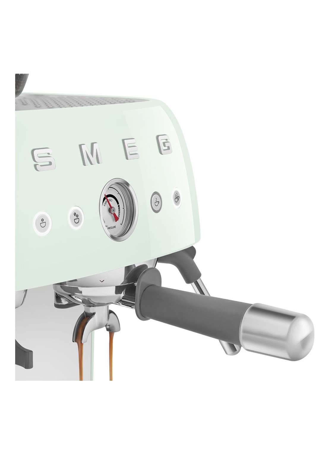 SMEG 50's Style handmatige espressomachine EGF03PGEU - detail watergroen