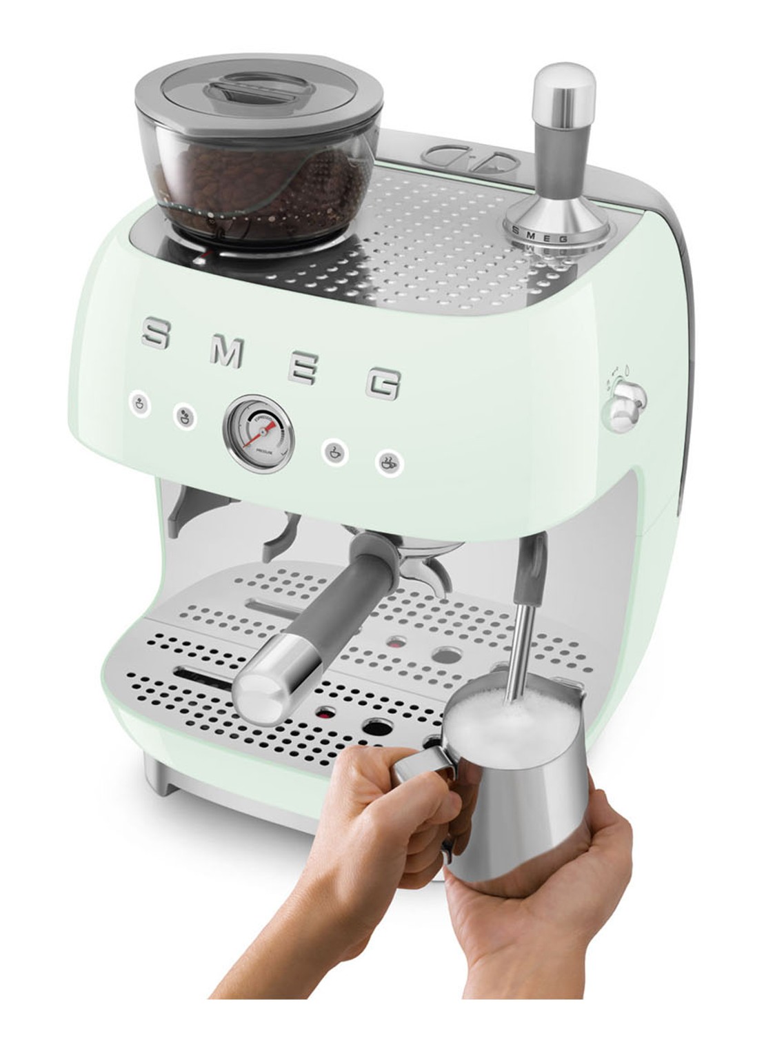 SMEG 50's Style handmatige espressomachine EGF03PGEU - voorkant 4 watergroen