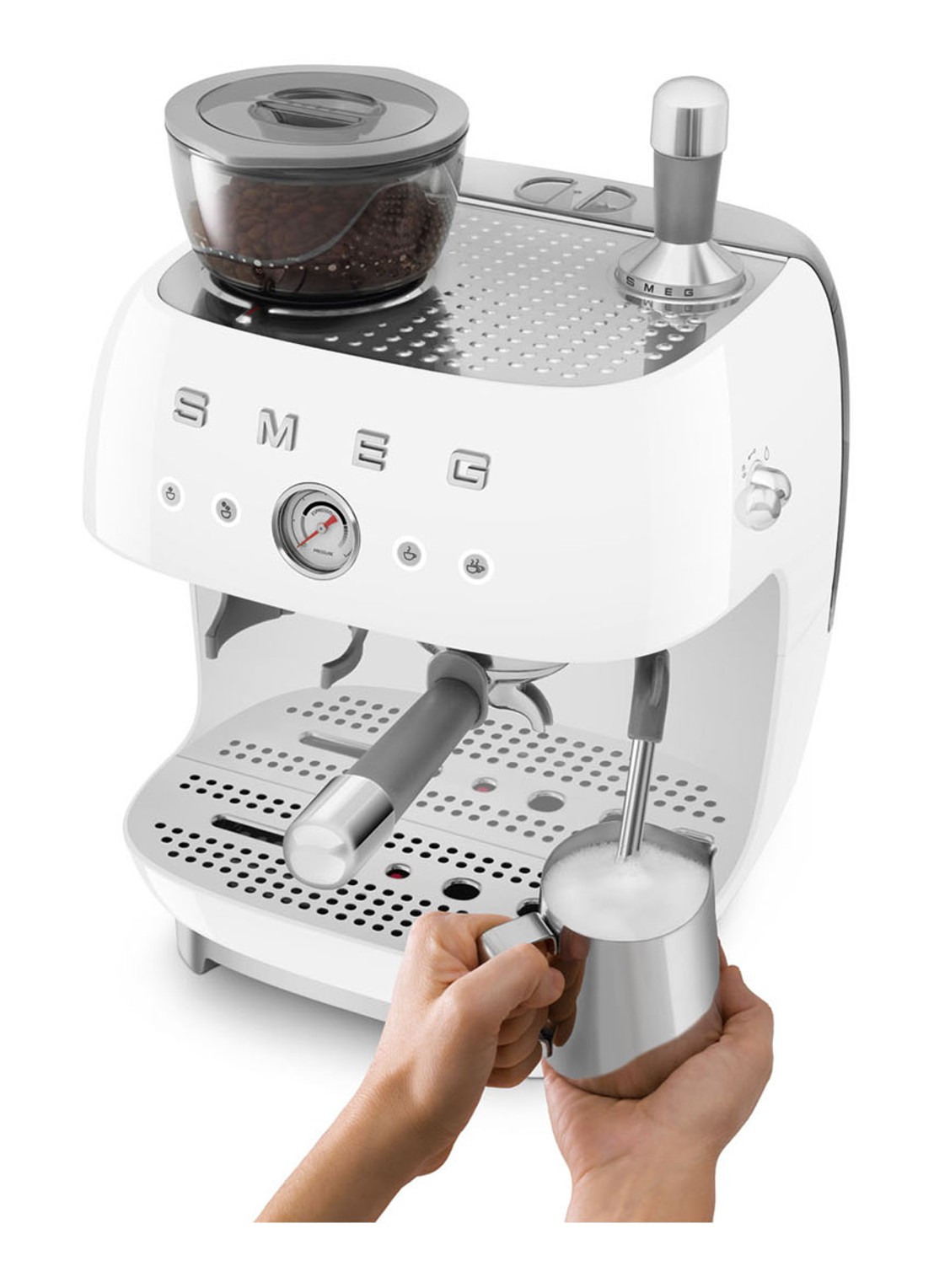 SMEG 50's Style handmatige espressomachine EGF03WHEU - voorkant 4 wit