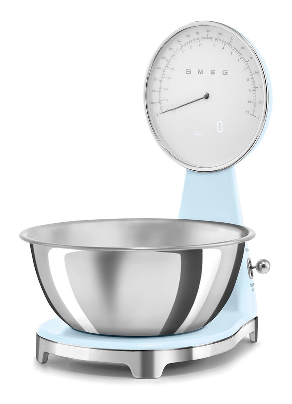 SMEG Digitale analoog keukenweegschaal - voorkant 2 lichtblauw