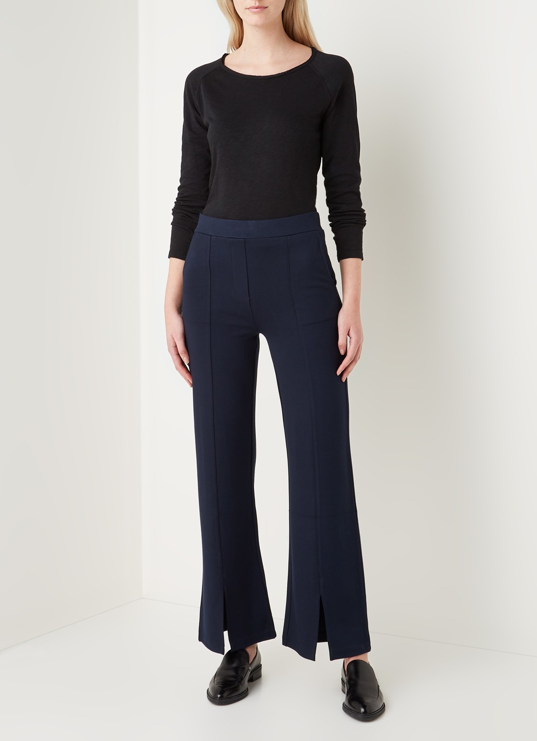 Smith & Soul High waist flared fit broek met splitten en steekzakken - voorkant 4 donkerblauw