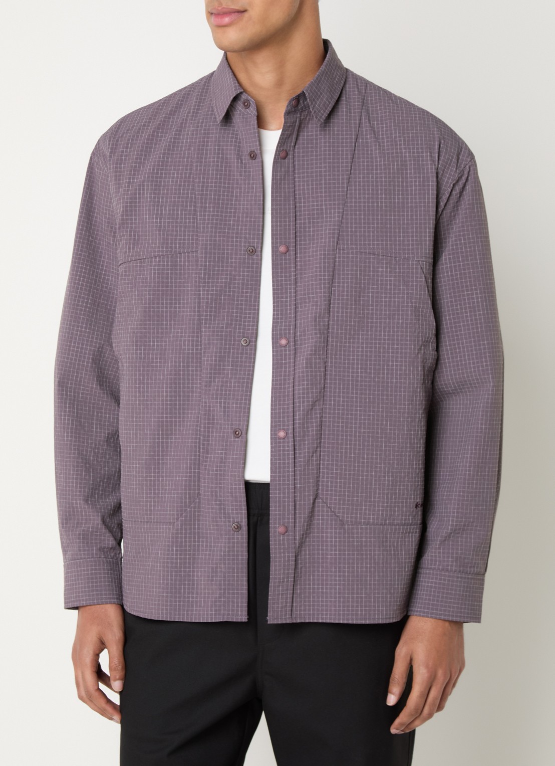 Snow Peak Kasuri overshirt met ruitdessin - detail paars