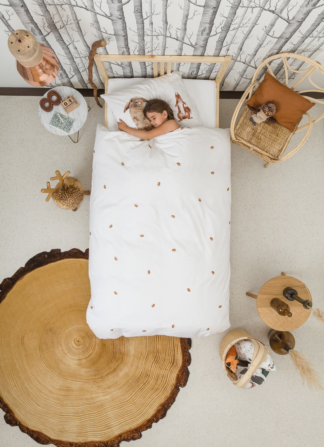 Snurk Furry Friends katoen perkal kinderdekbedovertrekset 160TC - inclusief kussenslopen - voorkant 2 wit