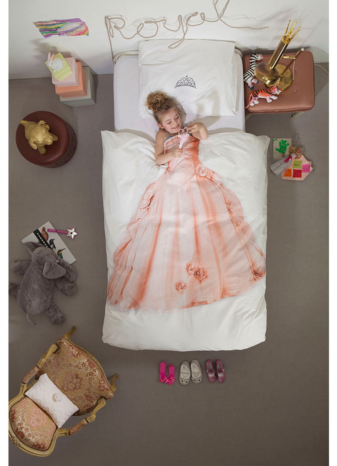 Snurk Princess katoen perkal kinderdekbedovertrekset 160TC - inclusief kussenslopen - voorkant 2 wit