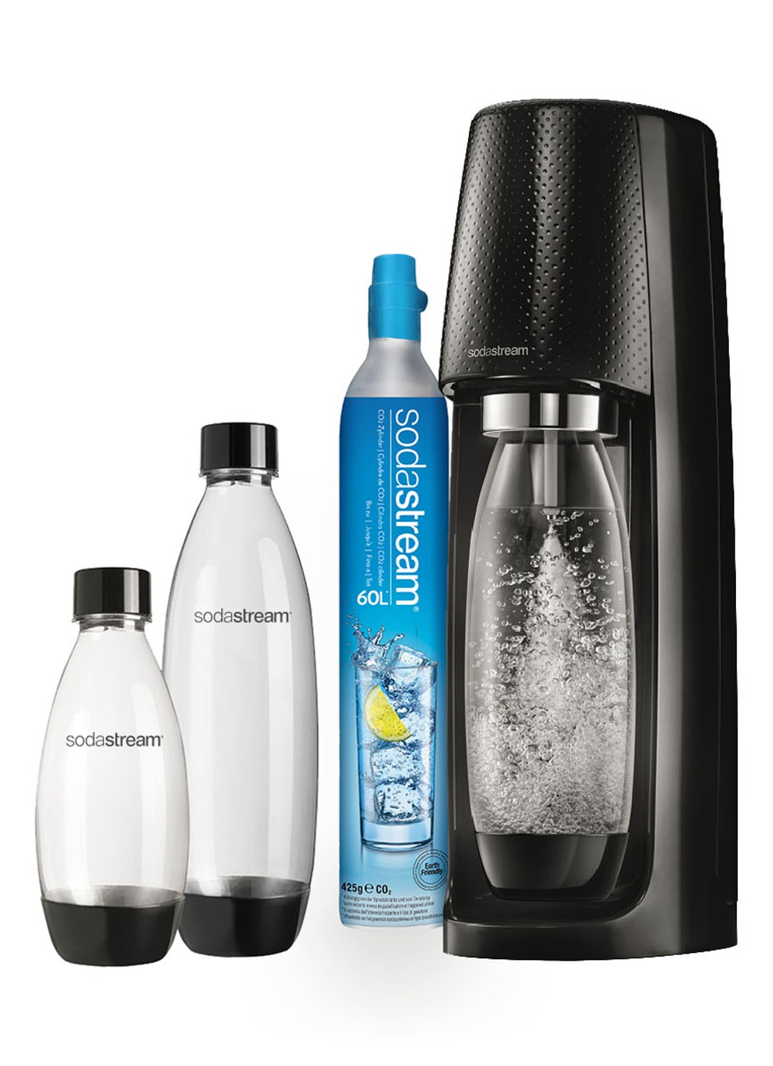 SodaStream Spirit bruiswatermaker megapack met 3 flessen en een Co2-cilinder - voorkant zwart