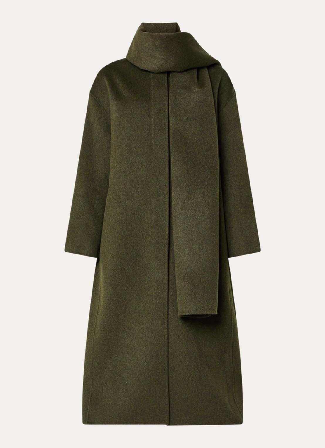 Soeur Finn mantel in wolblend met afneembare sjaalkraag - voorkant 2 donkerkhaki
