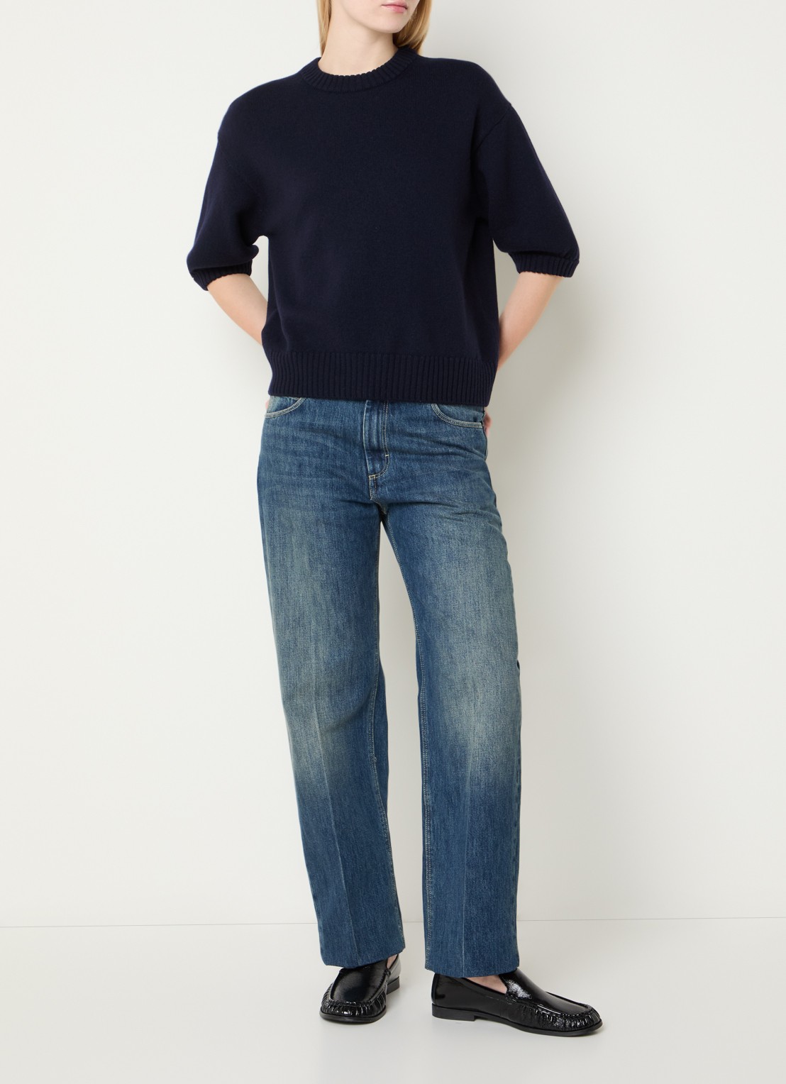 Soeur Jerry mid waist straight leg jeans met donkere wassing - voorkant 5 indigo