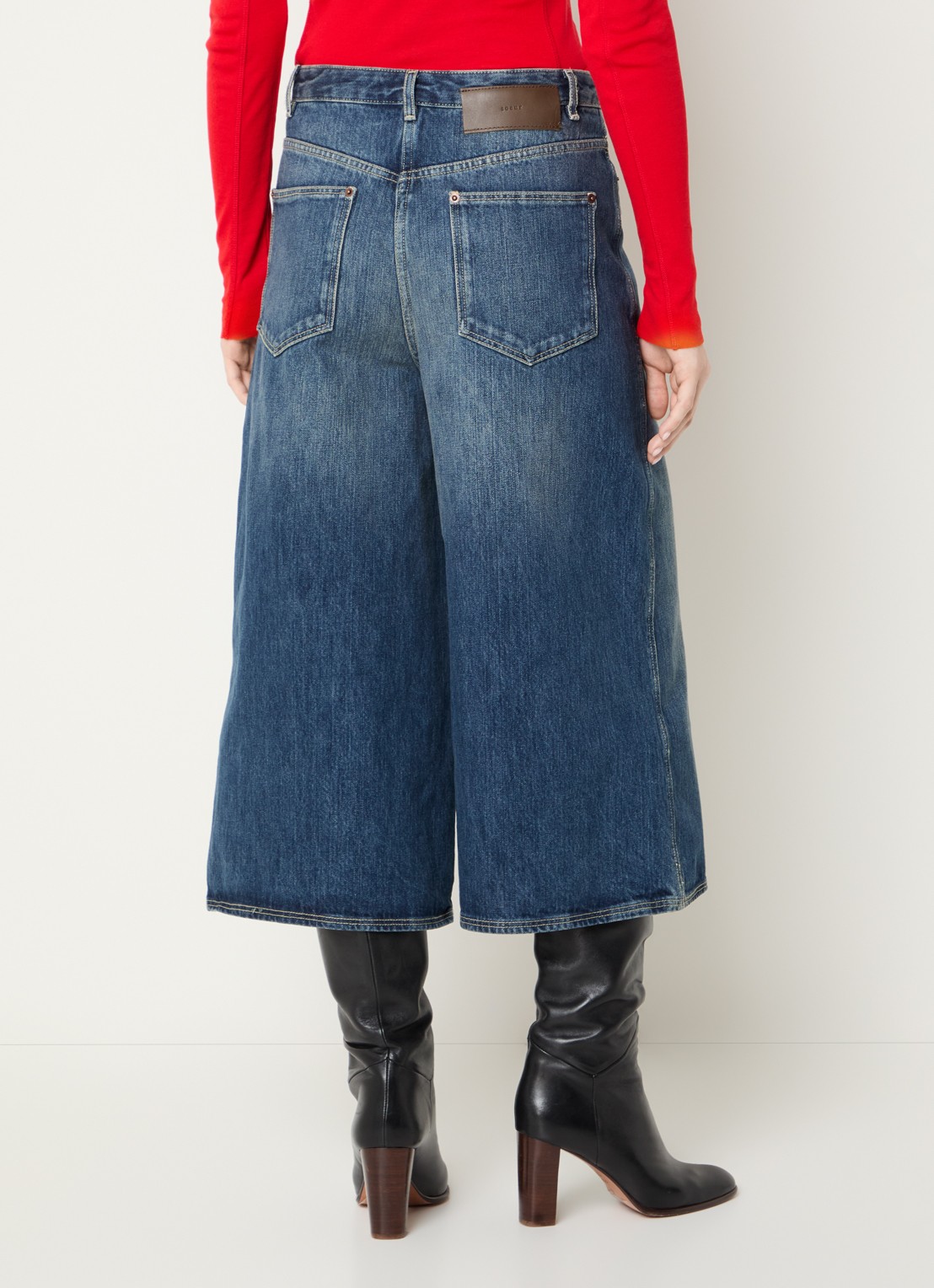 Soeur Joyce high waist wide leg culotte van denim met donkere wassing - achterkant 4 indigo